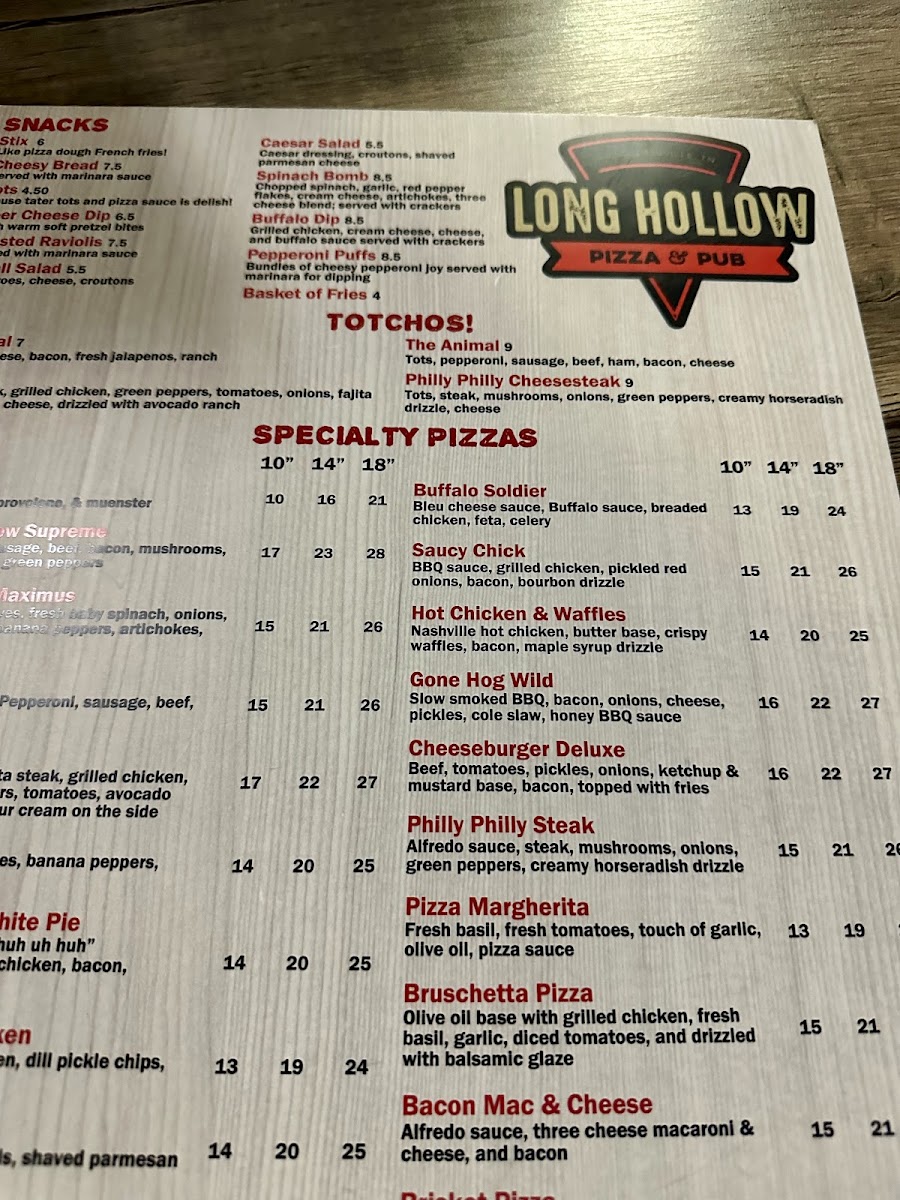 Menu Long Hollow Pizza & Pub-1